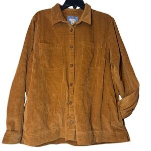 L.L. Bean Womens Corduroy Relaxed Shirt Tan XL Long Sleeve Button Up Pockets